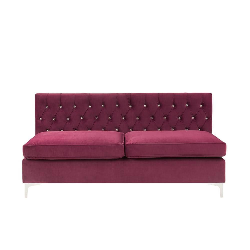 Burgundy Velvet Armless Modular Sofa with Button Tufting