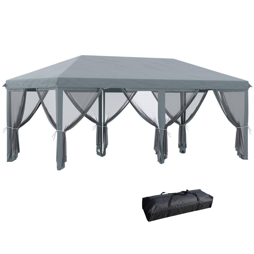 10 ft. x 20 ft. Gray Pop Up Canopy Tent with Netting Heavy Duty Instant Sun Shelter Carry Bag price history on PriceWatchPro