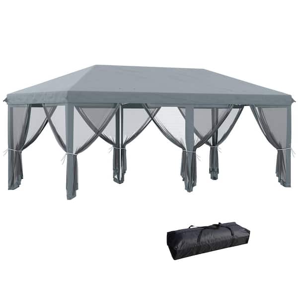 10 ft. x 20 ft. Gray Pop Up Canopy Tent with Netting Heavy Duty Instant Sun Shelter Carry Bag