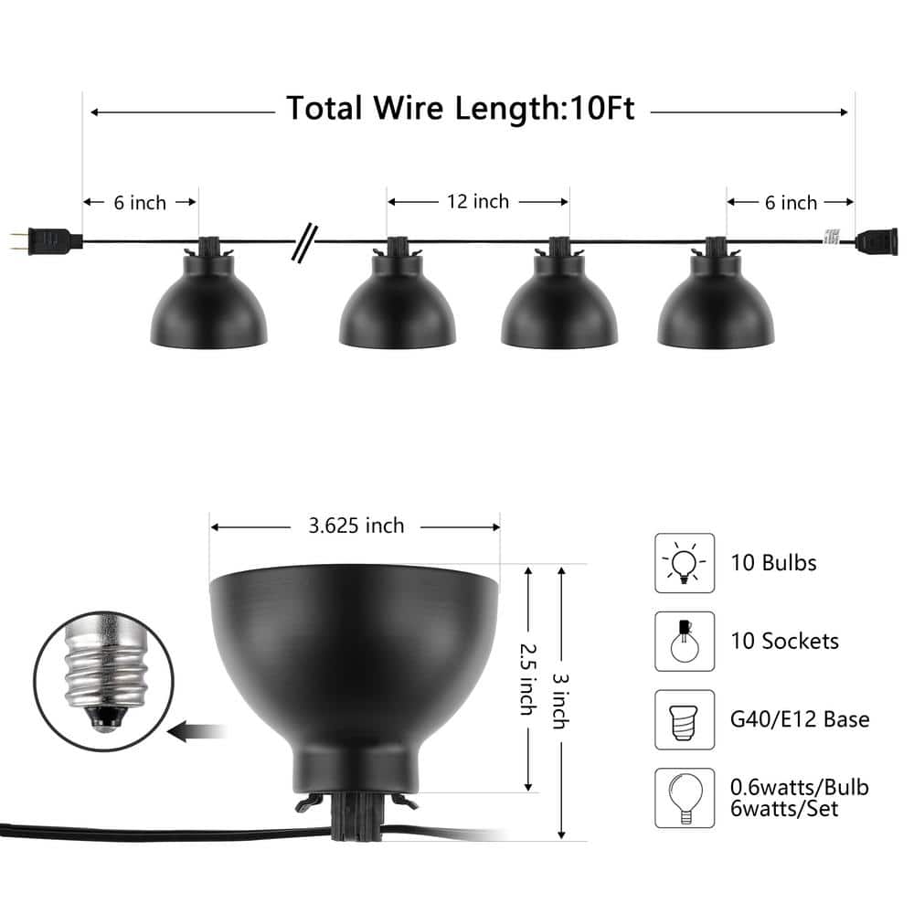 Claudie Black 10-Foot LED Outdoor String Lights