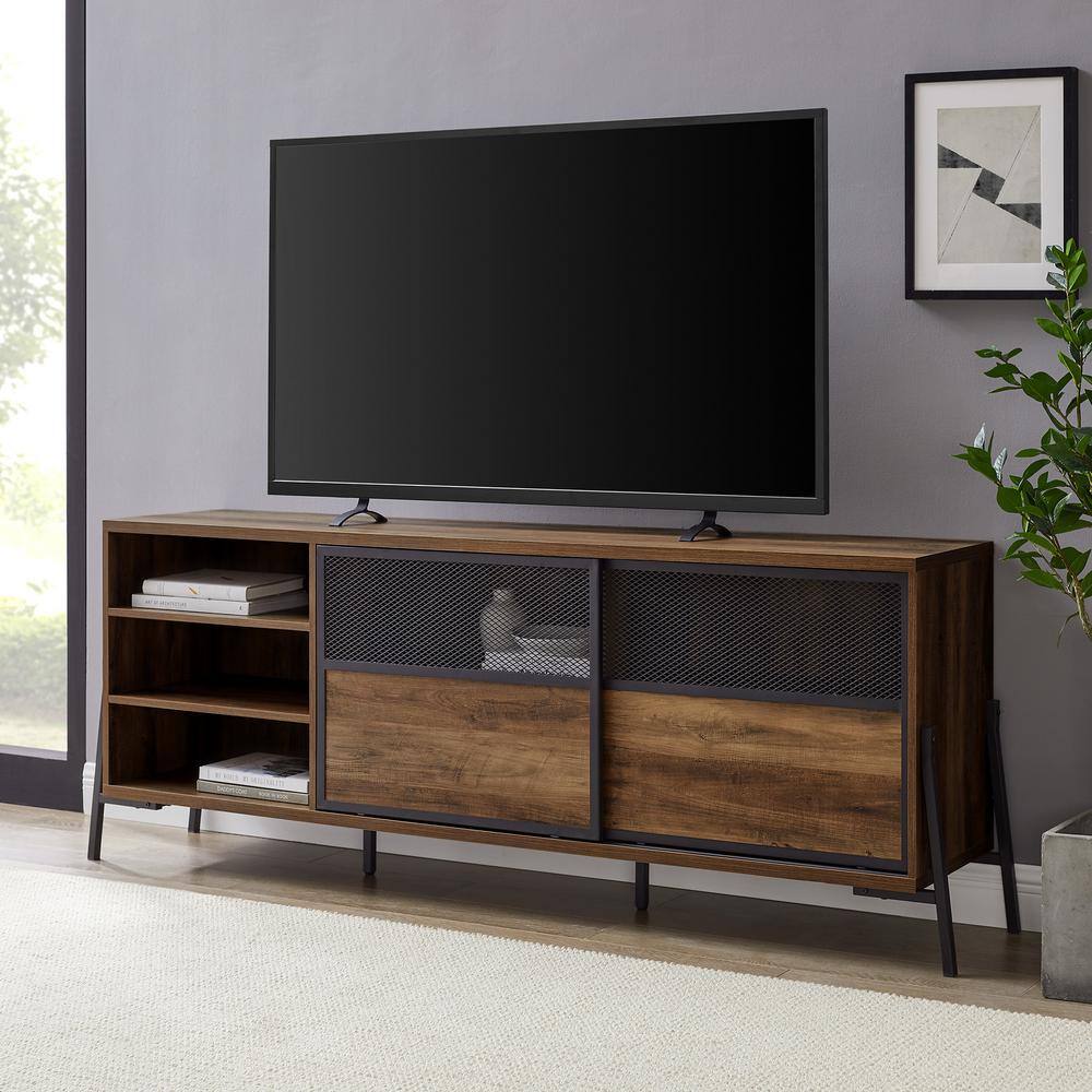 Welwick Designs 70 in. Reclaimed Barnwood Wood and Metal TV Stand with ...