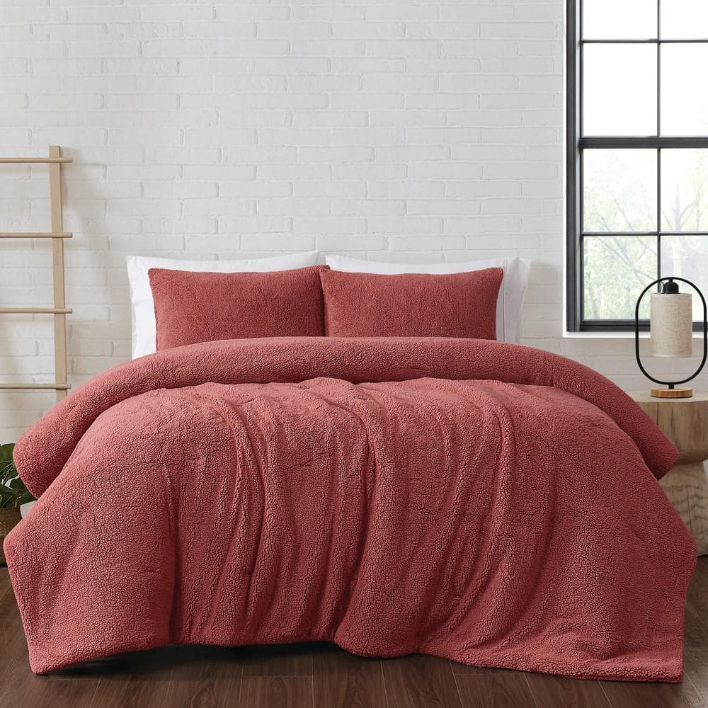 Brooklyn Loom Marshmallow Sherpa Polyester Dusty Rose 3 Piece King Comforter Set