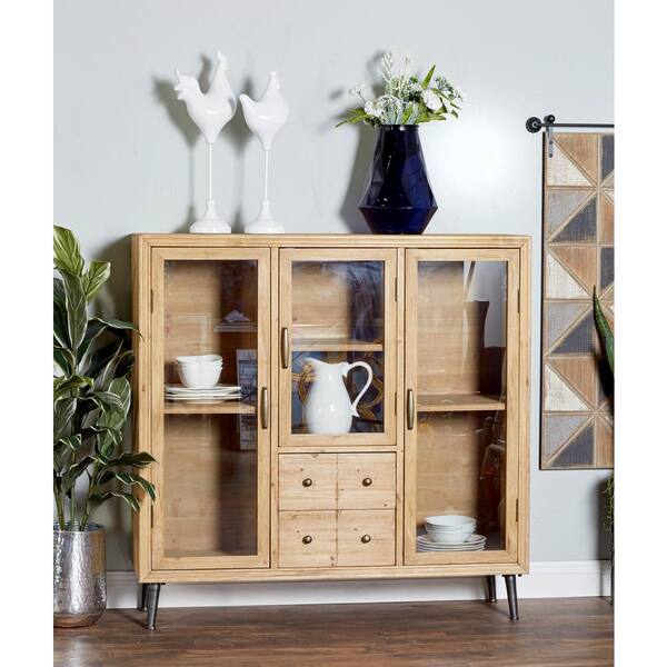 Litton Lane Light Brown Wood and Glass Multipurpose Cabinet