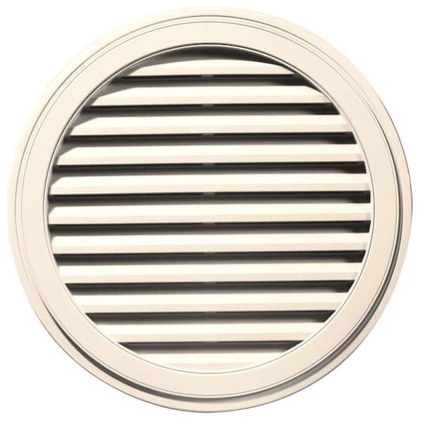 Builders Edge 36 in. x 36 in. Round Beige/Bisque Plastic Built-in Screen Gable Louver Vent