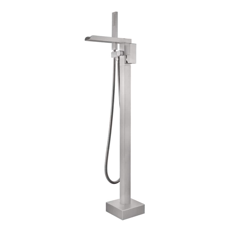 Single-Handle Floor Mount Freestanding Tub Faucet with Hand Shower Waterfall Tub Filler Faucet in Brushed Nickel price history on PriceWatchPro