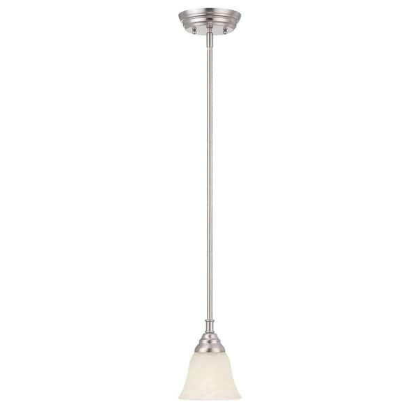 Designers Fountain Kendall 100-Watt 1-Light Satin Platinum Pendant with Alabaster Glass Shade