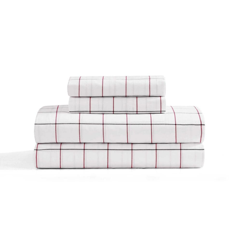 Glasgow Windowpane 3-Piece White/Dark Blue/Red Cotton Twin Sheet Set price history on PriceWatchPro