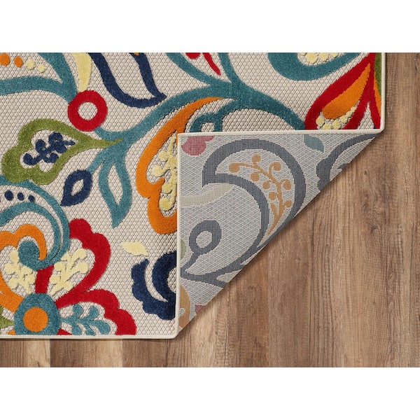 Calla Ivory/Multi Leila 7 ft. x 9 ft. Floral Indoor/Outdoor Area Rug