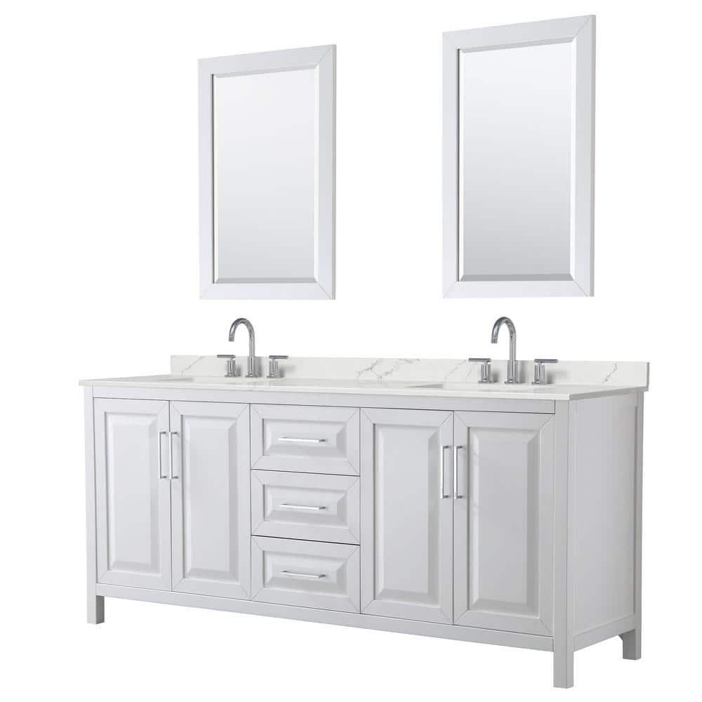 Daria 80 in. W x 22 in. D x 35.75 in. H Double Bath Vanity in White with Giotto Quartz Top and 24 in. Mirrors price history on PriceWatchPro
