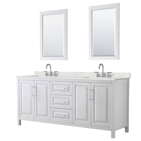 Wyndham Collection Daria 80 in. W x 22 in. D x 35.75 in. H Double Bath Vanity in White with Giotto Quartz Top and 24 in. Mirrors