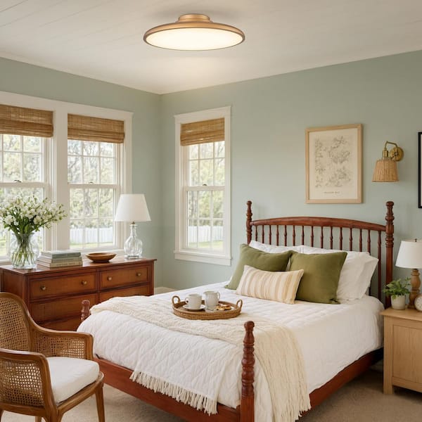 16 in. 1-Light Mordern Disk Satin Brass LED Low-Profile Flush Mount Ceiling Light