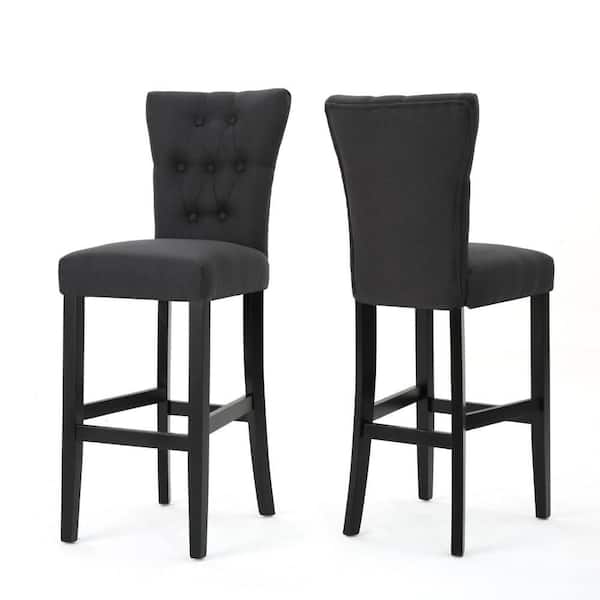 Benjara Arine Gray Wood Frame Barstool Chair with Cushion (Set of 2)