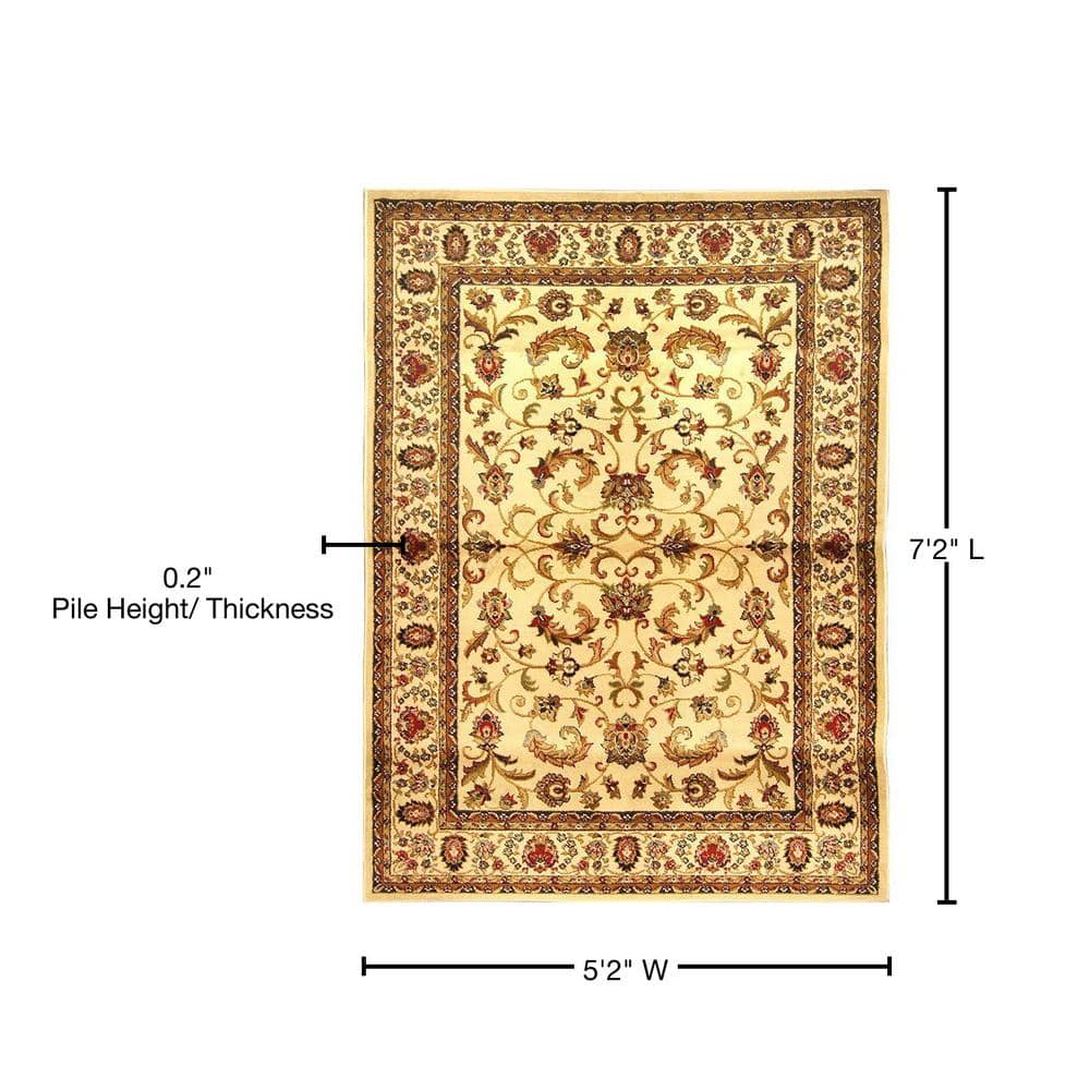 Ivory and Beige Ornate Damask Area Rug, 5'2" x 7'2"