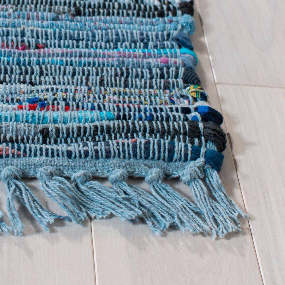 Handmade Blue Striped Cotton Flat Woven Area Rug