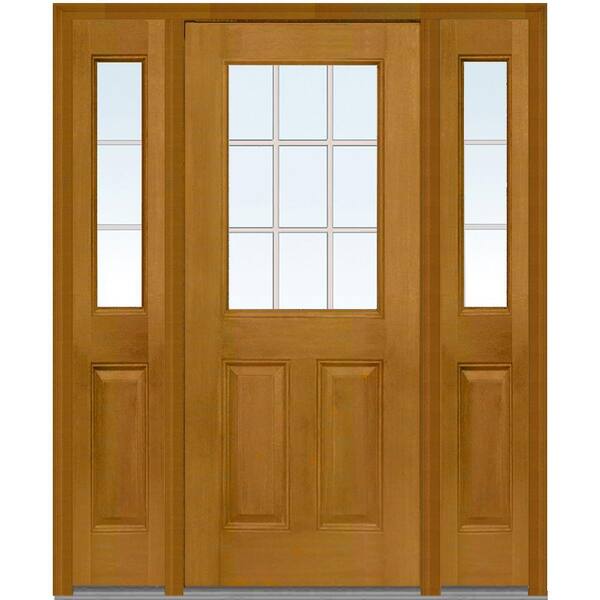 MMI Door 60 in. x 80 in. Internal Grilles Right-Hand 1/2-Lite Clear Stained Fiberglass Mahogany Prehung Front Door with Sidelites