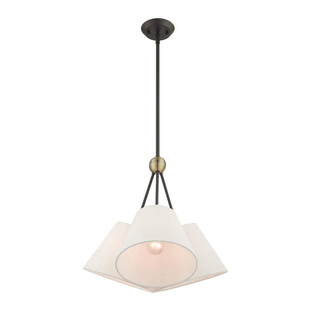 Elegant Symphony 3-Light Bronze & Crystal Chandelier with Oatmeal Fabric Shades