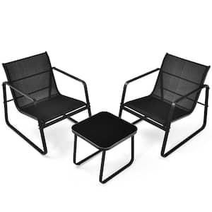 3-Piece Metal Patio Conversation Furniture Set with Glass Top Table