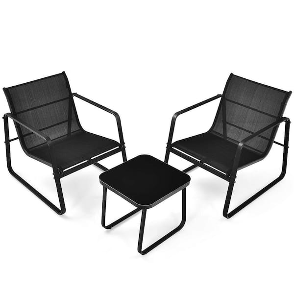FORCLOVER 3-Piece Metal Patio Conversation Furniture Set with Glass Top Table