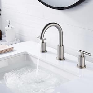 Two-Handle Bathroom Faucet 3-Hole Widespread Bathroom Sink Faucet with Metal Drain and Supply Hose Brushed Nickel