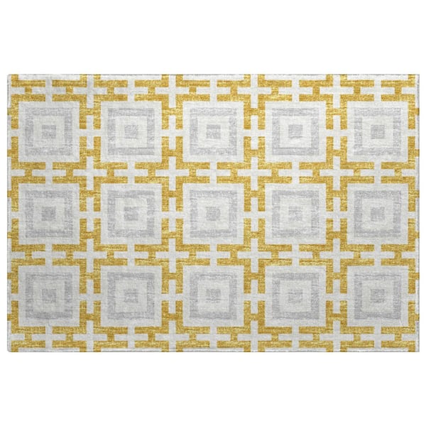 Dream Shag Premium Machine Washable Abstract ADS139 Gold 2 ft. x 3 ft. Accent Rug