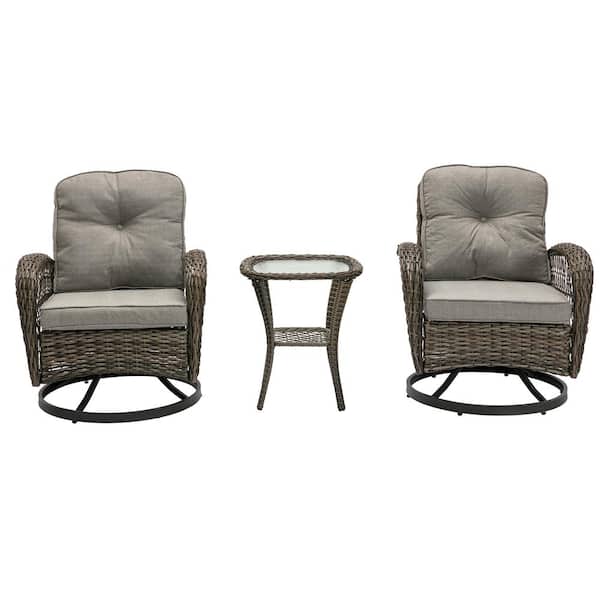 maocao hoom 3-Piece Wicker Patio Conversation Set with Brown Cushions