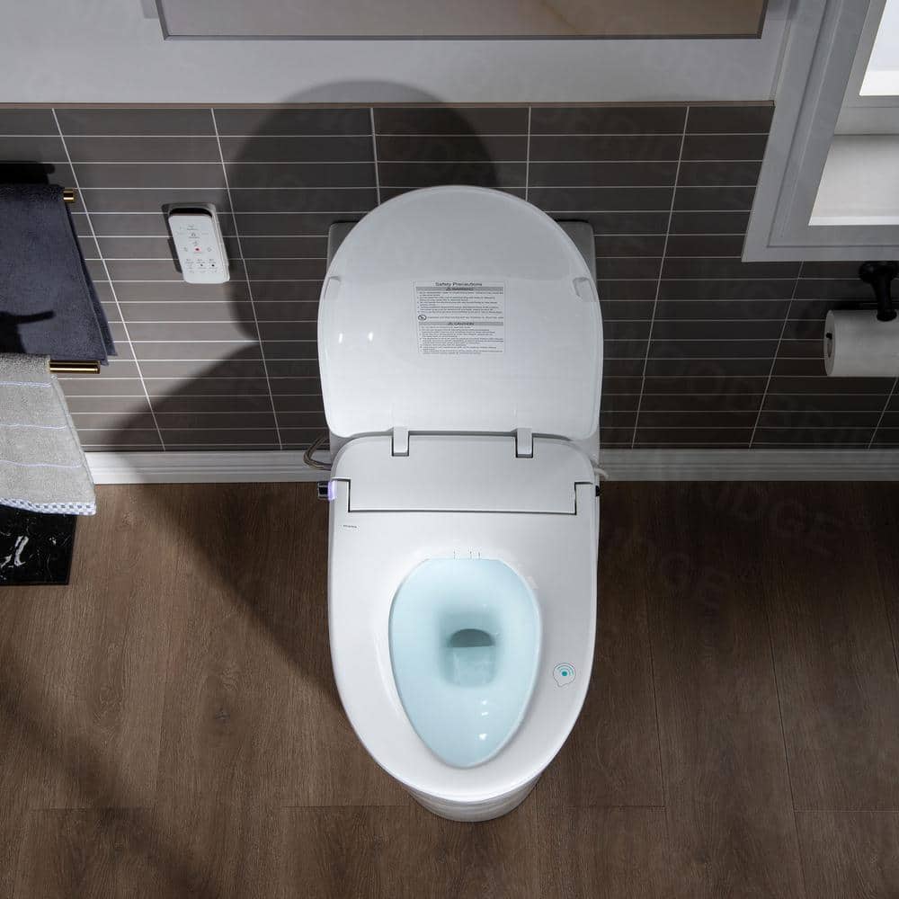 White Porcelain One-Piece Elongated Dual Flush Toilet with Smart Bidet Seat