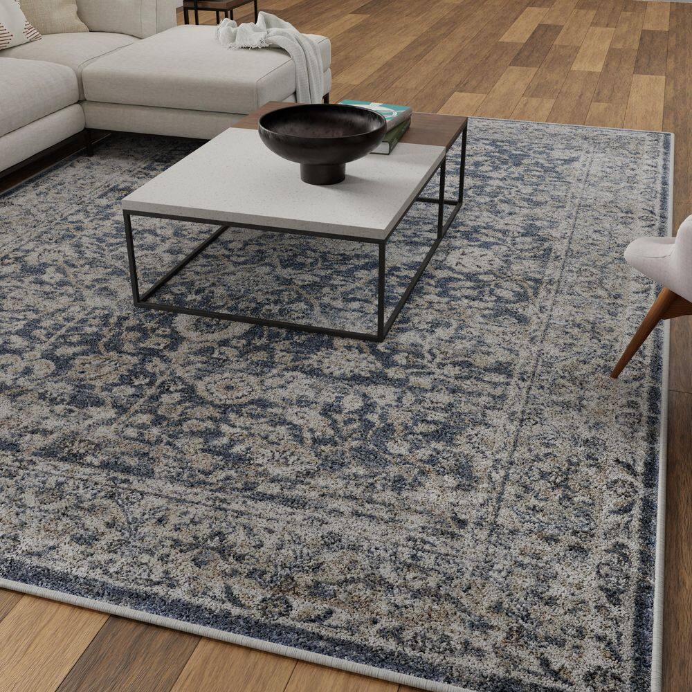Elysian Blue 9' x 12' Rectangular Easy-Care Synthetic Area Rug