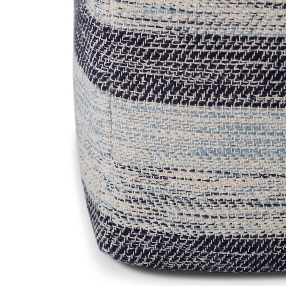 Patterned Blue Melange Cotton Square Pouf