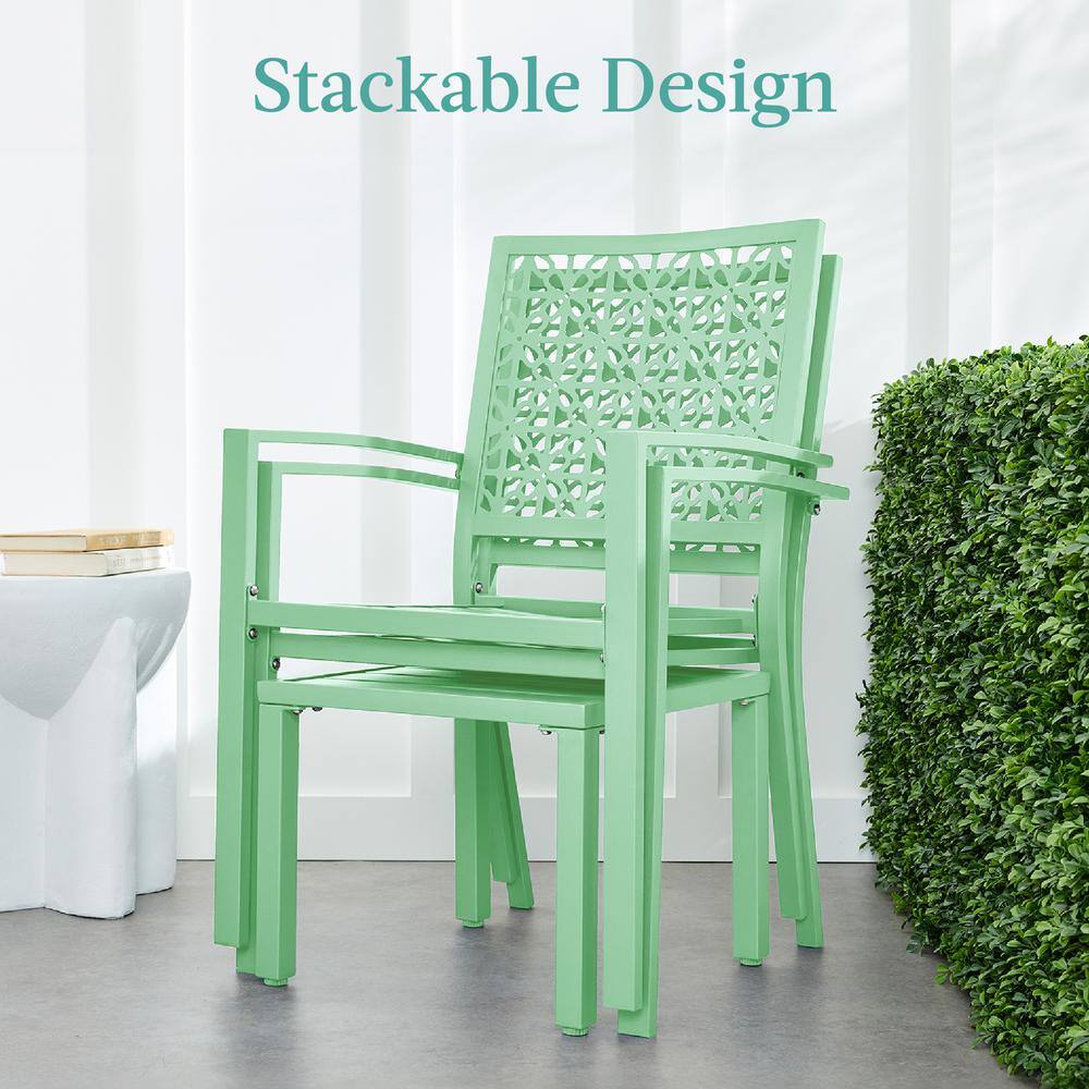 Mint Green Steel 3-Piece Patio Bistro Set with Geometric Design