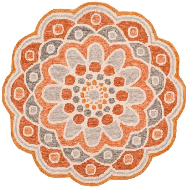 SAFAVIEH Novelty 3 ft. x 3 ft. Gray/Rust Floral Round Area Rug NOV101C ...