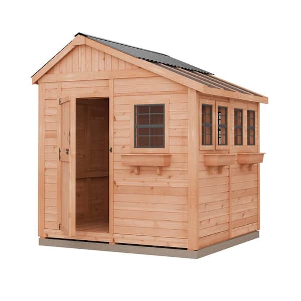 Sunshed 8 ft. W x 8 ft. D Cedar Wood Garden Shed with Metal Roof (64 sq. ft.)
