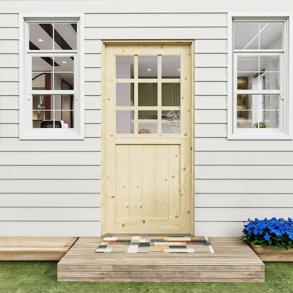 36 in. x 80 in. Solid Pine Universal 9-Lite Clear Glass Unfinished Dutch Door Design Wood Front Door Slab