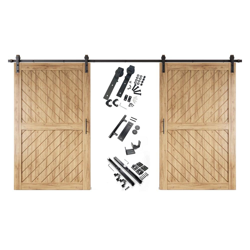 XT4 48 in. x 80 in. C-Panel Unfinished Slanted Stripe Design Double Pine Wood Sliding Barn Door with Hardware Kit price history on PriceWatchPro