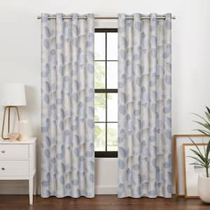 Larissa Leaf Sky Blue Polyester Botanical 50 in. W x 95 in. L Grommet 100% Blackout Curtain (Single Panel)
