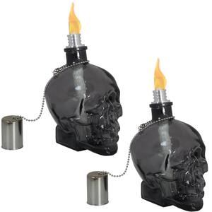 Sunnydaze Grinning Skull Glass Tabletop Torches - Black
