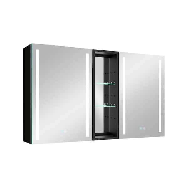 Unbranded 50 in. W x 30 in. H Large Rectangular Black Aluminum Surface Mount Medicine Cabinet with Mirror Light and Defogging
