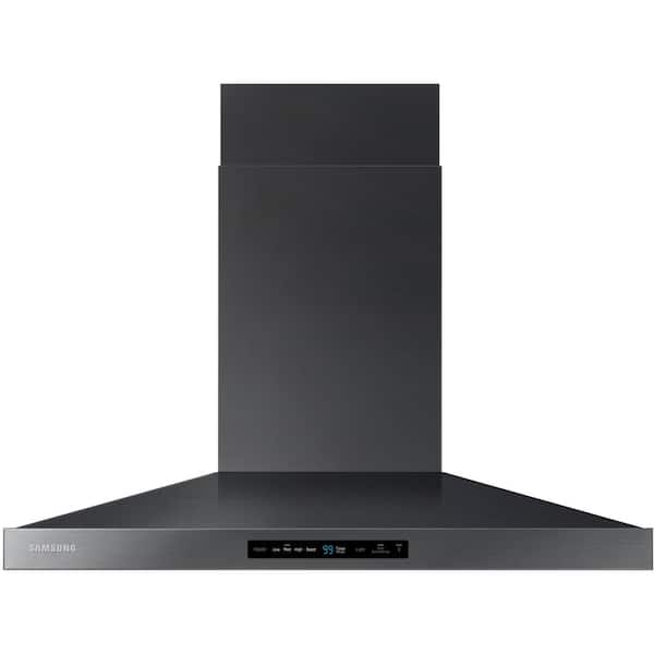Samsung 36 in. Wall Mount Range Hood Touch Controls, Bluetooth Connected, LED Lighting in Fingerprint Resistant Black Stainless