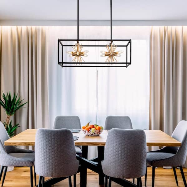 Modern Farmhouse Sputnik Kitchen Island Chandelier 26 in. 8-Light Cottage Black and Brass Cage Chandelier