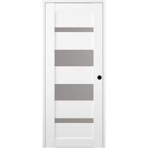 Mirella 24 in. x 80 in. Left-Hand Frosted Glass Solid Core Bianco Noble Wood Composite Single Prehung Interior Door