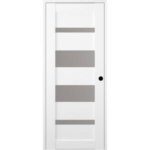 Mirella 36 in. x 80 in. Left-Hand Frosted Glass Solid Core Bianco Noble Wood Composite Single Prehung Interior Door