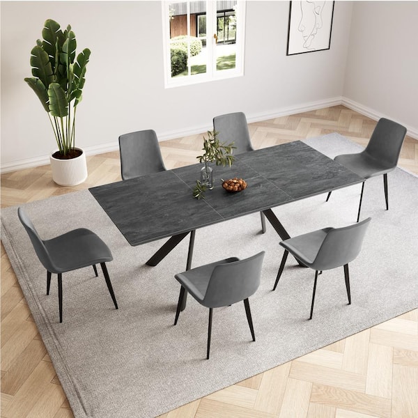 GOJANE 5-Piece Set of Gray Chairs and Black Slate Stone Dining