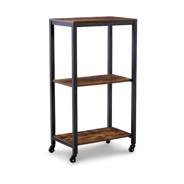 Black and Brown Serving Bar Cart with 2-Storage Shelves