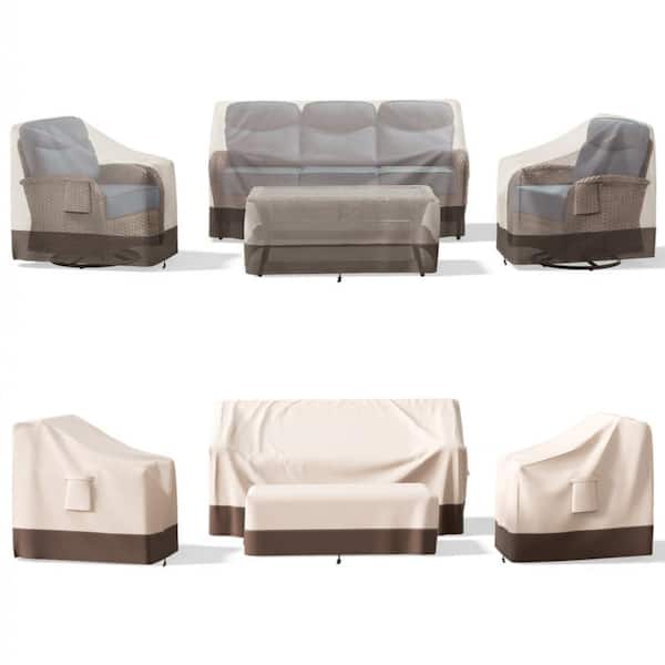 Outdoor Waterproof Furniture 4-Piece Set Covers Rattan Conversation Set Furniture Covers, Beige/Brown