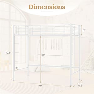 White Twin Size Loft Bed Frame with Safety Guardrail