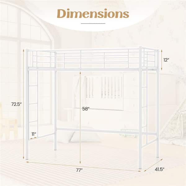 White Twin Size Loft Bed Frame with Safety Guardrail