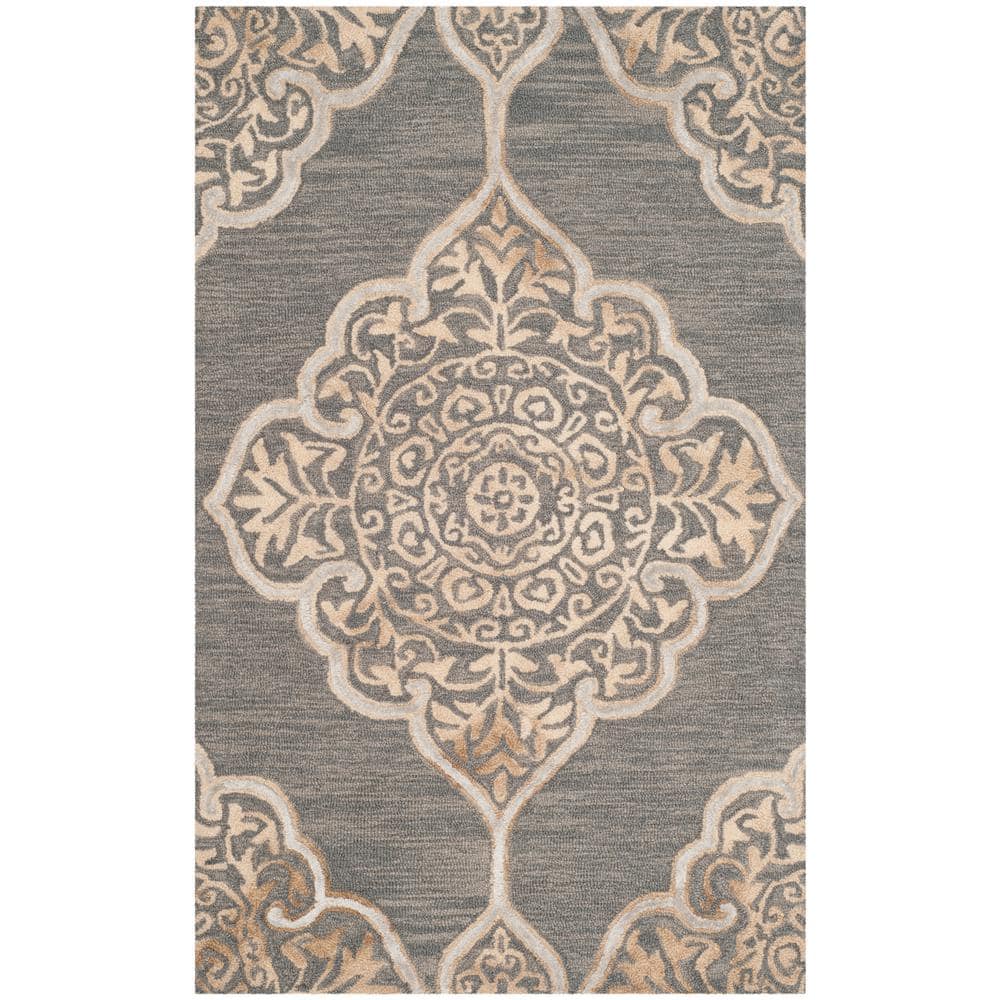 Slate & Beige Hand-Tufted Wool-Silk Blend Rectangular Rug