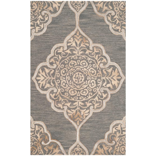 SAFAVIEH Dip Dye Slate/Beige Doormat 3 ft. x 5 ft. Medallion Area Rug