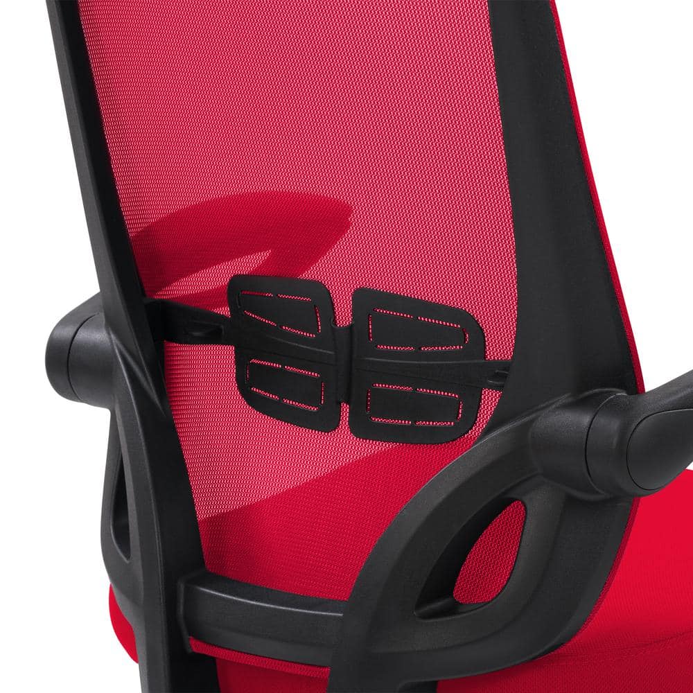 Curved Lumbar Support High-Back Mesh Office Chair in Red