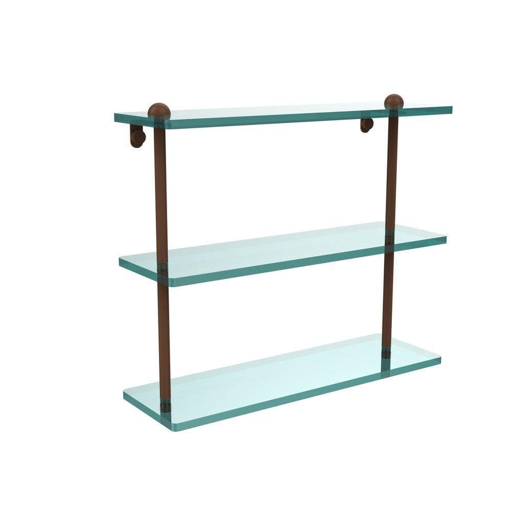 Allied Brass 16 in. L x 15 in. H x 5 in. W 3-Tier Clear Glass Bathroom Shelf in Antique Bronze