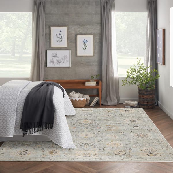 Oushak Home Mint 9 ft. x 12 ft. Floral Traditional Area Rug